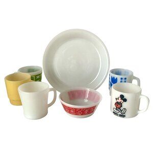 Retro Collection of Kitchenware Fire King Pie Plate Bowl Mugs Federal Mug Mickey